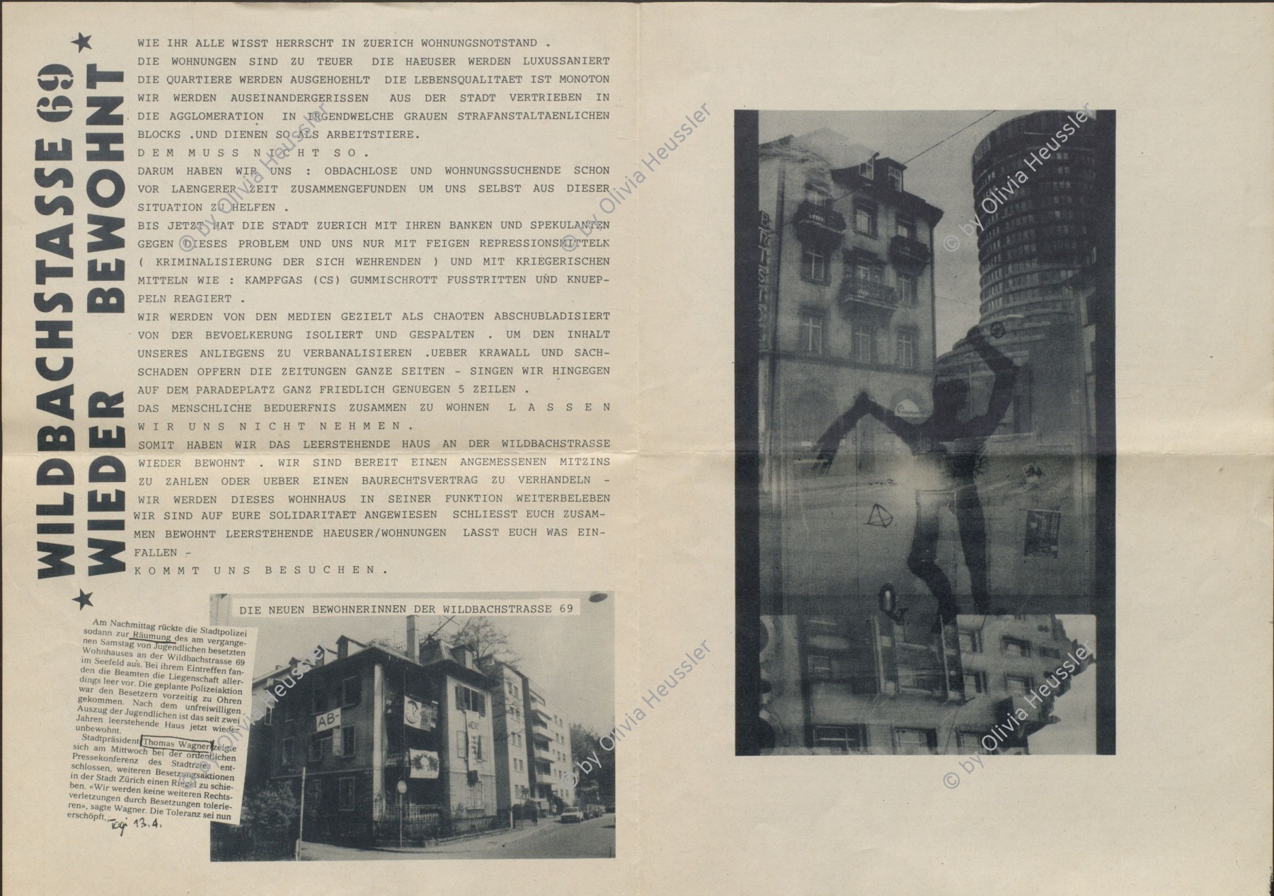 Image of sheet 19890330 photo 26: Wohnungsnot Besetzung Zürich Kreis 8 Seefeld Zürich 1989 √