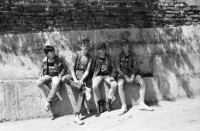 Image of sheet 19890630 photo 0: Jugendliche 'Punks' in einem Innenhof. Gruppenbild Die Iran ische Botschaft in Sofia. Es hängen viele Propaganda-Bilder im Schaukasten. Schlangenstehen. Alte in einer Volksküche. Innenstadt. Maja Wicki Portrait Anschlag für Todesanzeige an Gartentor. Portrait Maja Markova. (TA Magazin). Im Zug nach Razgrad und Shumen treffen wir einige Vietnamesische Fremdarbeiter. Im alten Bahnwagen bläst der Wind in  die Gardinen. Die Strasse von Shumen nach Razgrad. Bulgarien Bulgaria 1989
Shumen (Bulgarian: Шумен, also spelled Shoumen or Šumen) is the tenth-largest city in Bulgaria and capital of Shumen Province.