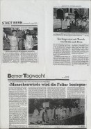 Image of sheet 19890700 photo 13: 20 Kurden gehen in einem Protestmarsch von Zürich nach Bern zu Fuss. Protest gegen die Ausschaffungspolitik der Schweizer Regierungen. Die ländliche Bevölkerung hat kein Interesse an der Informationen der Kurden. Sie warten auf ein Radfahrer Velorennen rennen. In einer Badeanstalt. Dicker fetter Mann mit glanz auf der Brust in Badehose im Schwimmbad. Bäbe Weber und Pierre Mennel tanzen auf dem 'Felde'.