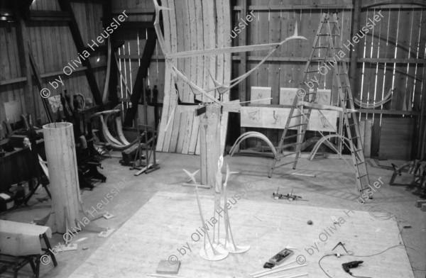 Image of sheet 19890760 photo 19: Im Atelier des Schweizer Bildhauers Schang Hutter im Solothurnischen Derendingen, Solothurn 1989. art wood holz plastiken artist sculpture Kunst