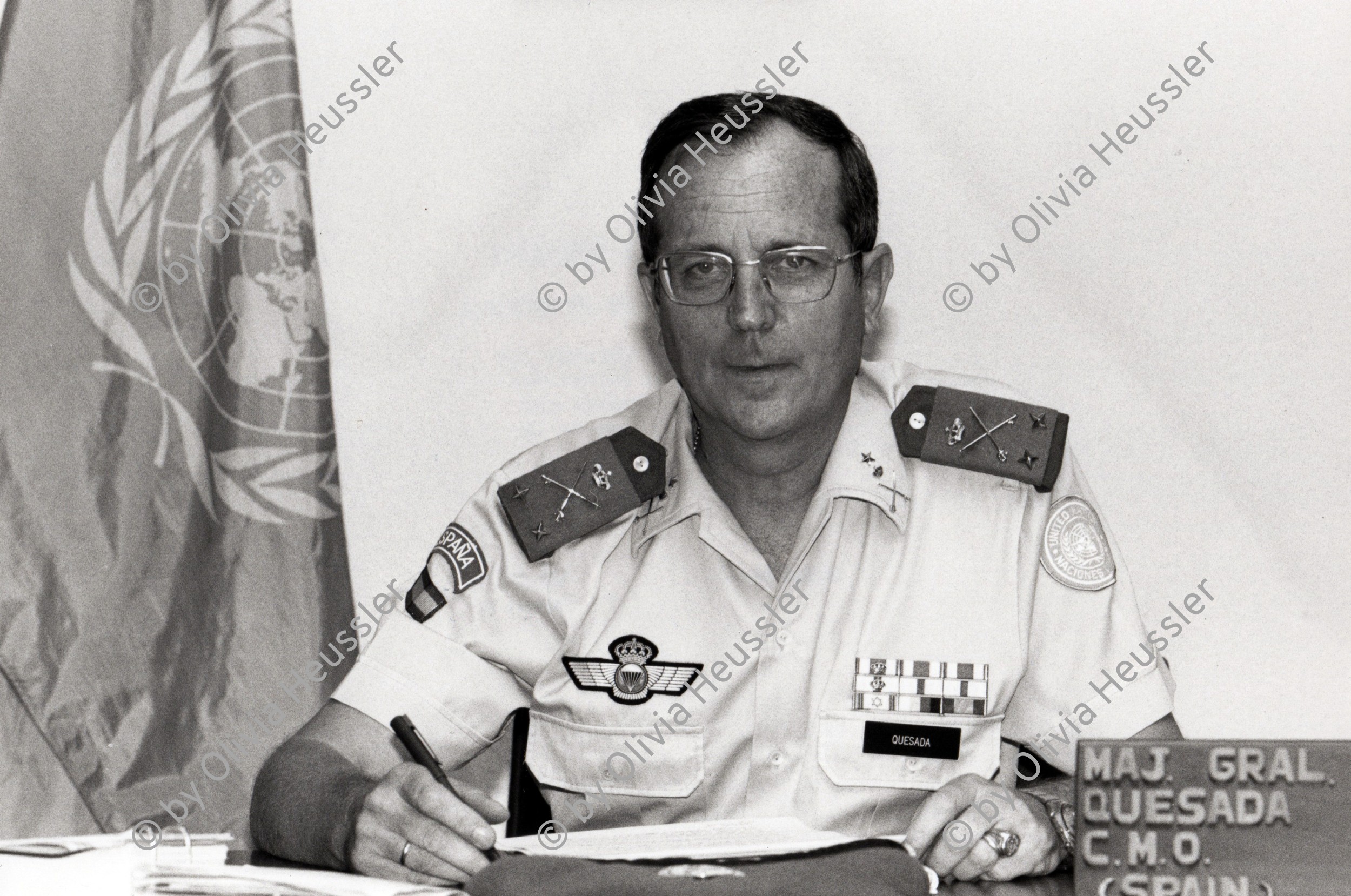 Image of sheet 19900250 photo 11: Special for der Spiegel. Portrait
Chief of Central American U.N. Observers General Agustin Quesada Gomez  of Spain in the operations headquaters in Tegucigalpa. Quesada of Spain is in charge of all U.N. troops in the five Central American countries. AP leaserPhoto) Olivia Heussler of Lookat Photos