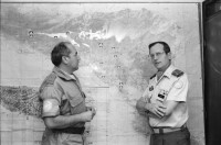 Image of sheet 19900250 photo 16: Chief of Central American U.N. Observers General Agustin Quesada Gomez (R) Chief of the United Nations Observer forces in Central America, listens to Lt. Luis Alejandre of Spain (L) in the operations headquaters in Tegucigalpa. Quesada of Spain is in charge of all U.N. troops in the five Central American countries. AP leaserPhoto) Olivia Heussler of Lookat Photos) 
ist aus Spanien und leitet die UNO Truppen im Einsatz zur Entwaffnung der Contra in Honduras. Tegucigalpa 04.90