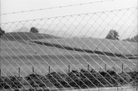 Image of sheet 19900540 photo 27: Das Waffenplatzgegner Camp steht kurz vor der polizeilichen Räumung. Zwischen den Zelten stehen zwei Holz plastiken. Auf einem Plakat küssen sich zwei Polizei Grenadiere Endart. zwei Bauern besuchen das Camp. Portrait Ein Theologe Pfarrer Jonas zeichnet. Der Zaun um den Waffenplatz. Securitas. Protectas. ? Die Grenadiere räumen. 1990 Neuchlen Anschwilen St. Gallen Waffenplatz Gewaltfreie Aktion Militär military army armee protest