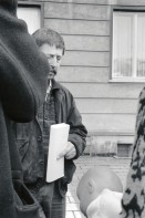 Image of sheet 19900680 photo 37: Wolf Biermann vor dem Stasi-Gebäude, Berlin Deutschland 1990.

Karl Wolf Biermann (born 15 November 1936) is a German singer-songwriter and former East German dissident.
DDR Protest