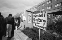 Image of sheet 19900680 photo 9: Mit Alex Grass (Echo der Zeit, Radioreporter DRS 1) besuchte ich die Beratungsstelle für Vietnamesische ArbeitnehmerInnen in Berlin Marzahn. Rhinstrasse Nguyen Luu Huong Quang gab uns ein Gespräch. Das Gebäude der Stasi an der Magdalenenstrasse wurde unter Anführung von Wolf Biermann besetzt. Berlin Ost-Berlin Ost Deutschland  GDR DDR 1990