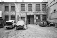Image of sheet 19900750 photo 30: Im Kreiskulturhaus Treptow stellt Stefan Nestler aus. Puschkinallee. Leiter 'Longest' Frank Stein.In Dresden Interwiev mit Mayor Lutz Steidte E- Schulze Knuber Str. 5 8020 Dresden. Nr. 7 - 17. Gruppenbild auf Panzerdenkmal vor sowietischer Militärakademie. Aleks Weber Stefan Nestler, Judith Rieser und Olivia. Restaurant Stühle an der Elbe. Die Brücke 'Das Blaue Wunder' in Renovation. Stefan in seinem Atelier. Aleks im Auto.