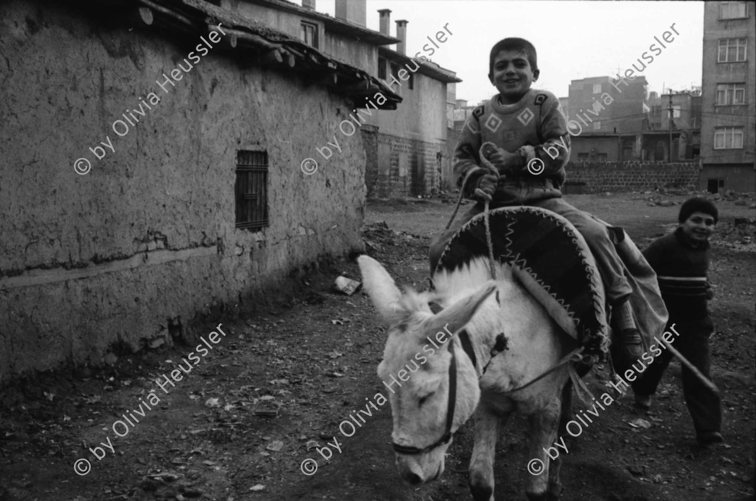 Image of sheet 19900980 photo 36: rtsg. Istanbul Strassenszenen Männergruppe Bulgarinnen. Bucak und Leman Firtina. Portrait im Büro der Zeitung Yüsil. Peschmerga aus dem Irak. Männer sitzen an der wärmenden Sonne und trinken Tee. Grill. Kleiner Junge verdient sein Geld mit einer Personenwaage. Soldat vor der alten Stadtmauer. Frauen vermummt mit Kopftüchern. Gruppe Jungen Knaben Buben. Fundamentalistin. Person unscharf vor einem Brottransport. Junge auf Esel. Türkei Kurden Kurdistan Turkey Kurds 1990