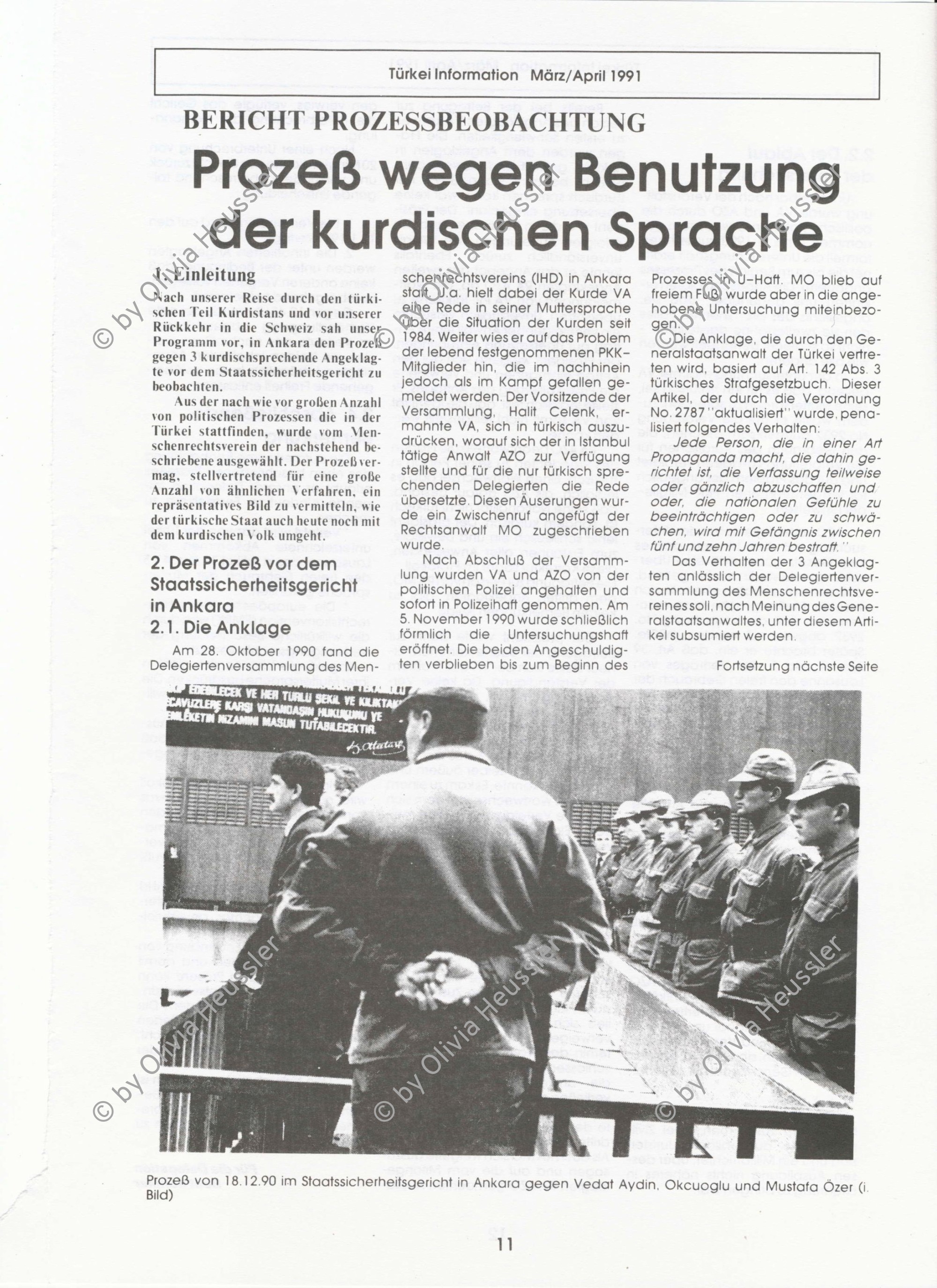 Image of sheet 19910010 photo 0: Prozess gegen die drei kurdischen Anwälte. Portrait Leiter des Türkischen Menschenrechtsverein in Ankara. Nevzat Helvaci. Während dem Prozess gegen die kurdischen Anwälte Vedat Aydin, Ahmet Zeki Okçuoğlu und Mustafa Oezer protestieren die Verteidiger Innen vehement gegen die Gerichtspraxis. Aydin wurde im Juli von türkischen Todesschwadronen ermordet. Ankara, Türkei 12.90 Kurdish Turkey Kurds. 
02.95 der türkische Anwalt und Mitglied der Regierungskomission zu Menschenrechtsfragen ist aus Protest von seinem Posten zurückgetreten. Angehörige der Komission haben einen Bericht zur Lage in der Türkei und Foltersituation zurückgehalten. aus TA.
Kunsthaus Ausstellung Biefer Zgraggen. Diakonissin besucht Segantini Ausstellung.Kriegsbeginn USA Irak. Victory oder Peace Friedenszeichen.