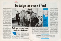 Image of sheet 19910260 photo 15: Die Gewinner des ' Hochparterre Designpreises 1991 ' Multiple SA in La Chaux de Fonds. Von re n. li. Handlbauer, Simonin, Kohler, Houriet, Marmier, Lambert, Jaquet, Wicky und Corthesy. √ Design Swiss Switzerland Europe
Press archive printed media published with the use of a photography by Olivia Heussler: L'Hebto.