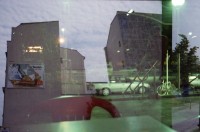 Image of sheet 19910410 photo 3: Doppelbelichtungen fälschlicherweise. Alte Trabant en auf Schrottplatz. Insekten Strassenwischer. Gebäude Mc Donalds Plakat Künstlerheim Bethanien DDR Kunst von Bob ? Gundula Schulze nackt filmt mich im Bett. Reichsluftfahrt Ministerium Kantine und Eingang. In Buchbinderei. Trabant mit Berlin kleber. Deutschland 1991 Art Artist photographer Photography car GDR east germany