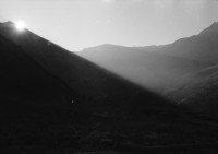 Image of sheet 19910620 photo 1: Auf der Alp Rischuna und Alp Grava im Valsertal Surselva bei Martin Bienerth Flo (Käserei Lateria Andeer) und Ute und Urs und Gina, wird 'käset'. Flo und Gina beim Melken und Kuh pflegen. Die Kühe verlassen den Stalls in der Morgensonne. Kuhschnauze. Milckkessi. Die Schweine springen aus dem Stall an die Sonne. und an die Tränke. Die Wäsche hängt an der Sonne. Mit der Schöpfkelle im Käsekessi. Käsen Käsern Käseherstellung 
 	Nach der kalten Nacht suhlen sich die Schweine im Freien und fressen die 'Käseschotte'. Graubünden 08.91
After cold night, the pigs wallow in the open and eat the scot
 alp farming bio Switzerland alps mountain farm cheese Europe Schweiz Svizzera fyer place swiss traditional farming biological pigs animal feeding food scot