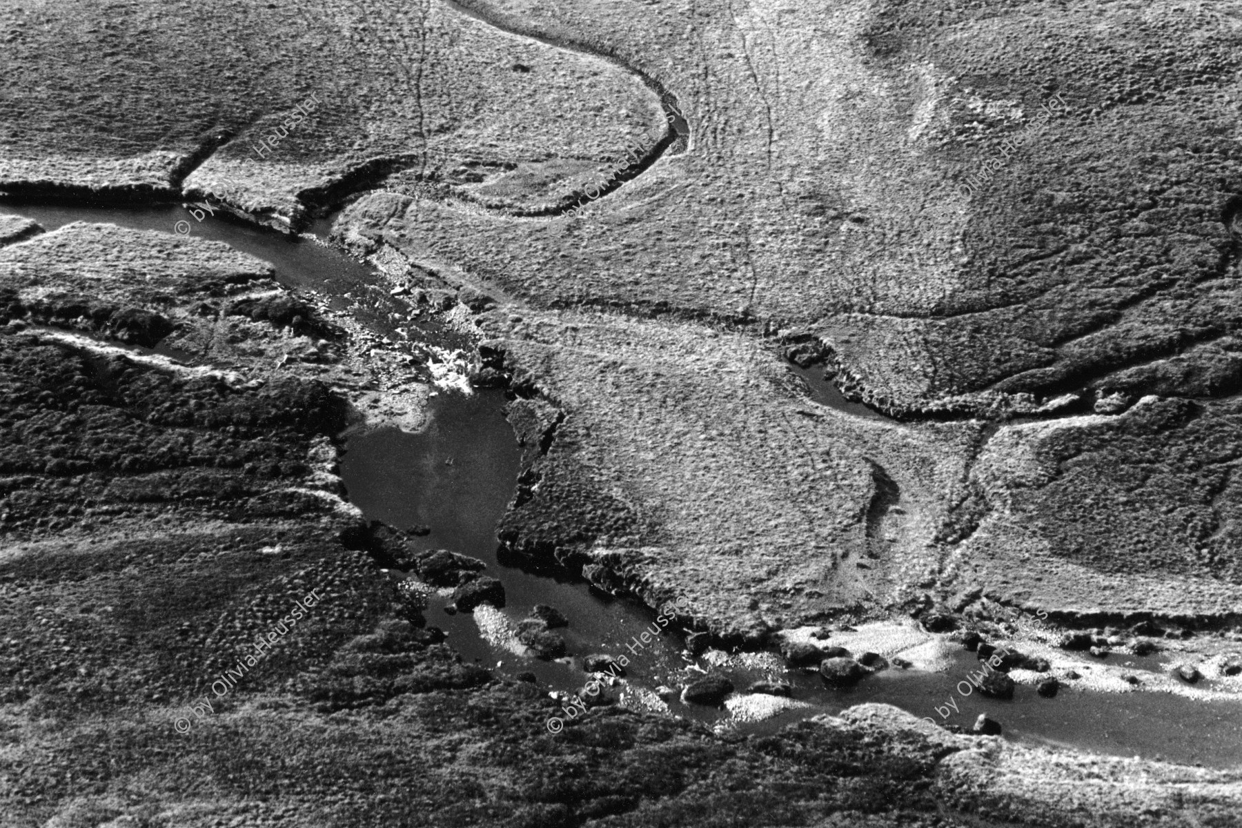 Image of sheet 19910800 photo 17: © 1991, Olivia Heussler / www.clic.li
Moorlandschaft mit Fluss. Mose. Gaick Lodge von oben hinunter. mit See.  scotland schottland 1991  √ nature moor Landscape river water