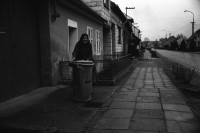 Image of sheet 19920100 photo 7: Im Dorf Dolmi Bojanovice.Eine alte Bäuerin. Der Weinbauer Franz Kubena. Im Weinkeller. In einer Parkettfabrik bei Hodonin. Frauen arbeiten am Fliessband. Abzeichnungen von Havel. Sprays gegen die Romas: 'Die Schwarzen ins Gas'. An einer Bushaltestellein Hodonin. Only for White. lautsprecher und Totenfahne. 1992 Tschechien