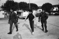Image of sheet 19920220 photo 23: frtsg. Bogen Nr. 92021
Ein Armeeangehöriger Soldat Militär Carabinieri Polizei zeigt während einer Razzia im Schmuggelquartier 'Il Paradiso' seine Künste beim Fasadenklettern. Brindisi, Italien Italy Razzia 03.92 1992 
During a raid in the smugglers' quarters' Il Paradiso 'in Bindisi