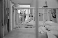 Image of sheet 19920360 photo 23: AMIDEAST eine von US-Amerikanischem Geld unterstützte Organisation für StudentInnen Stipendien, angezündet. Jerusalem «Terres des Hommes» Kindergarten. Down-Syndrom Kind. Downsyndrom Ost Jerusalem Sektion. Terres des Hommes Ernährungsspital in Bethlehem. Hospital undernurished kids Unterernährte Kinder. 1- 7 Jährige. Occupied territory Palestine Palästina 1992 
Bethlehem (Arabic: بيت لحم‎ About this sound Bayt Laḥm (help·info) or Bēt Laḥm, lit "House of Meat"; Hebrew: בֵּית לֶחֶם Bēṯ Leḥem, Modern: Bet Leḥem, IPA: [bet ˈleχem], lit "House of Bread;" Greek: Βηθλεὲμ, Vithleém) is a Palestinian city located in the central West Bank, neighboring south Jerusalem, with a population of about 25,000 people. It is the capital of the Bethlehem Governorate of the Palestinian National Authority. The economy is primarily tourist-driven