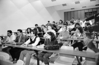 Image of sheet 19920370 photo 34: Heute ist nach 4 Jahren Unterbruch wieder Vorlesung an der Uni. 28.04.92 Westbank, Palästina.
1992 √

The first day of normal university funktion at Bir Zeit after 4 for  years of closing.


Birzeit University (BZU) (Arabic: جامعة بيرزيت‎) is a public university located in Birzeit near Ramallah, Palestinian territories. BZU is among the foremost tertiary educational institutes in the Palestinian territories and has played a significant role in the Palestinian political dialogue.It is the first institution of higher education to be established in the Palestinian territories and is considered as one of the most prestigious universities in the West Bank.Furthermore, BZU has the highest admission averages among other Palestinian universities