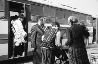 Image of sheet 19920400 photo 19: Muslim Moslem vor Grafitti. Touristen vor Hotel Pilgrims Palace. Portrait Eliezer Feiler und Pnina in Yad Nanna. Orthodoxe Juden steigen mit Sack und Pack aus Bus. Doktor X und Unbekannter. In Praxis mit Frau Dr. Jarrar in Tulkarem am 2.5. Mit 'Mobiler Clinic`in Anabta. Ralf Guggenheim.
 Israel Westbank occupied territory 1992

Elieser Feiler im Kibbutz Yad Hanna aufgenommen, setzt sich seit Jahren für den israelisch palästinensischen Dialog und Frieden zwischen Israel und den arabischen Ländern ein. 1992 √
Elieser Feiler for many years endeavored to facilitate Israeli Palestinian dialogue. Two peoples two states one future
Yad Hana (Hebrew: יַד חַנָּה, lit. Hannah's Memorial) is a Community settlement and former kibbutz in Israel's Sharon plain. Covering 2,600 dunams, it is located within the Hefer Valley Regional Council near Highway 57 north of the country's center. In 2006 it had a population of 208. In 2010, the Kibbutz movement newspaper Daf HaYarok reported that it numbered 140 member