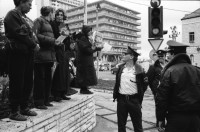 Image of sheet 19920440 photo 16: Charles Landsmann in der grössten und ältesten Siedlung Elkana. Kinderspielplatz mit Eltern. Israel. Fahne in Eigenheim in Oranit. Denkmal im arabischen Dorf Kafr Kassen. Ort von Fundi Sheik Daoisch. Denkmal für 1956 von Israelis massakrierten Bauern. Suezkrieg. 8.5. «Women in Black» protestieren für ein Ende der Besetzung. «End the Occupation» am King Georg Platz. Polizei überwacht Sie. Orthodoxe Juden protestieren gegen die Frauen in Schwarz. Für eine Besetzung. Polizei kontrolliert junge Palästinenser an Salah al Hedin Street. 

Gaza Militär Camp einer Artillerie Brigade  aus dem Norden . Soldatenpatroullie spricht mit Palästinenserinnen, sie suchen ihre Söhne.
Israel Jerusalem Gaza Khan Younis 1992

Women in Black (Hebrew: נשים בשחור‎, Nashim BeShahor) is a women's anti-war movement with an estimated 10,000 activists around the world. The first group was formed by Israeli women in Jerusalem in 1988, following the outbreak of the First intifada.

The Kafr Qasim massacre took place in the Israeli Arab village of Kafr Qasim situated on the Green Line, at that time, the de facto border between Israel and the West Bank on October 29, 1956. It was carried out by the Israel Border Police (Magav) and resulted in 48 Arab civilians dead, including 6 women and 23 children aged 8–17. Arab sources usually give the death toll as 49, as they include the unborn child of one of the women.


Al-Shati camp (Arabic: مخيّم الشاطئ‎), also known as Beach camp, is a Palestinian refugee camp located in the northern Gaza Strip along the Mediterranean Sea coastline in the Gaza Governorate, and more specifically Gaza City. The camp's total land area consists of 727 dunums. According to the Palestinian Central Bureau of Statistics (PCBS), al-Shati had a population of 87,158 inhabitants in mid-year 2006, while the United Nations Relief and Works Agency (UNRWA) reports a population of 78,800 registered refugees. The camp is the third largest refugee camp in the Palestinian Territories