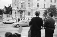 Image of sheet 19920440 photo 25: Charles Landsmann in der grössten und ältesten Siedlung Elkana. Kinderspielplatz mit Eltern. Israel. Fahne in Eigenheim in Oranit. Denkmal im arabischen Dorf Kafr Kassen. Ort von Fundi Sheik Daoisch. Denkmal für 1956 von Israelis massakrierten Bauern. Suezkrieg. 8.5. «Women in Black» protestieren für ein Ende der Besetzung. «End the Occupation» am King Georg Platz. Polizei überwacht Sie. Orthodoxe Juden protestieren gegen die Frauen in Schwarz. Für eine Besetzung. Polizei kontrolliert junge Palästinenser an Salah al Hedin Street. 

Gaza Militär Camp einer Artillerie Brigade  aus dem Norden . Soldatenpatroullie spricht mit Palästinenserinnen, sie suchen ihre Söhne.
Israel Jerusalem Gaza Khan Younis 1992

Women in Black (Hebrew: נשים בשחור‎, Nashim BeShahor) is a women's anti-war movement with an estimated 10,000 activists around the world. The first group was formed by Israeli women in Jerusalem in 1988, following the outbreak of the First intifada.

The Kafr Qasim massacre took place in the Israeli Arab village of Kafr Qasim situated on the Green Line, at that time, the de facto border between Israel and the West Bank on October 29, 1956. It was carried out by the Israel Border Police (Magav) and resulted in 48 Arab civilians dead, including 6 women and 23 children aged 8–17. Arab sources usually give the death toll as 49, as they include the unborn child of one of the women.


Al-Shati camp (Arabic: مخيّم الشاطئ‎), also known as Beach camp, is a Palestinian refugee camp located in the northern Gaza Strip along the Mediterranean Sea coastline in the Gaza Governorate, and more specifically Gaza City. The camp's total land area consists of 727 dunums. According to the Palestinian Central Bureau of Statistics (PCBS), al-Shati had a population of 87,158 inhabitants in mid-year 2006, while the United Nations Relief and Works Agency (UNRWA) reports a population of 78,800 registered refugees. The camp is the third largest refugee camp in the Palestinian Territories