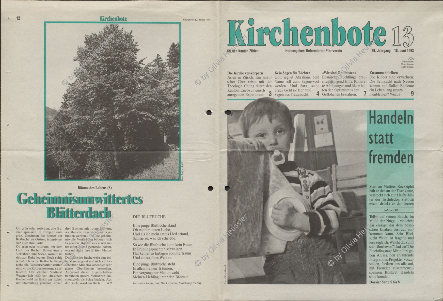 Image of sheet 19930230 photo 20: Bosnisches Flüchtlingskind in einem Durchgangszentrum in Zürich 1993 √ 03.93 Bosnien War Krieg Refugee child Kind
Press archive printed media published with the use of a photography by Olivia Heussler: Kirchenbote.