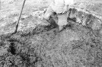 Image of sheet 19930540 photo 19: Ziegelsteine werden auf altbewährte Art produziert und gebrannt. Der Mann muss stundenlang mit seinen blossen Füssen die Masse zerstampfen. 1993 Esteli Nicaragua