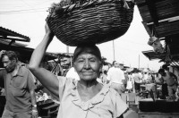 Image of sheet 19930680 photo 31: frtsg. 930670 Mercado Oriental Verkäufer. Betrieb Markt. Alte Frau mit Ruda im Korb und in den Haaren. Korb mit Hähnchen. Kontrollgang eines Polizisten. Managua Nicaragua 1993