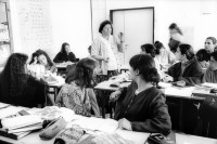 Image of sheet 19931230 photo 19: In der Siedlung Neve Deqalim lernen junge Frauen jüdische Geschichte und Religion. Die meisten kommen aus dem Negev und verlassen am Wochenende den Gazastreifen. Neve Deqalim, Khan Yunis Gazastreifen. 11.93

Neve Dekalim (Hebrew: נְוֵה דְּקָלִים) (lit. "Oasis of Palms") was an Israeli settlement and a community in the Gush Katif settlement bloc in the Gaza Strip. It was founded in 1983 after the Israeli withdrawal from the Sinai Peninsula, on uninhabited sand dunes. Neve Dekalim served as a regional center for the Gush Katif region and was the seat of the Hof Aza Regional Council. It was located between the former Egyptian town of Khan Yunis and the Mediterranean Sea. ]Neve Dekalim was evacuated in August 2005 as part of Israel's unilateral disengagement plan. It was turned into a terrorist training camp by Hamas.