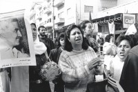 Image of sheet 19931250 photo 9: Maha Nasser Haed of the upwc während der Geburtstags Demo für Georges Habash 's PLFP. Ramallah, Westbank 12.93 √ 1993 Protest Israeli occupied territory protest demonstration liberation human rights 

The Union of Palestinian Women Committees Society was founded in the year 1980 under the name (Union of Palestinian Women Committees) purposing to empower Palestinian women on all levels and to contribute in the Palestinian national struggle against the Israeli military illegal occupation of the Palestinian territories. In the year 2001, the Union was licensed by the Palestinian interior ministry under the name (Society of Palestinian Women Committees) with the registration number RA: 297 C. the Union is a progressive women mass- based organization and an indivisible part of the Palestinian women movement in particular and the national movement in particular.

© 1993, Olivia Heussler