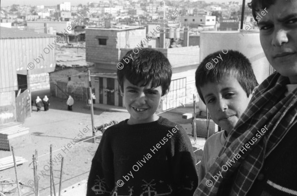 Image of sheet 19931310 photo 9: frtsg. 931300 Portrait Yussra Barbari. Portrait. Gaza Uebersicht auf die Dächer in Jabalia Camp. Jabalia. kids. Gaza strip
Jabalia Camp (Arabic: مخيّم جباليا‎) is a Palestinian refugee camp located 3 kilometers (1.9 mi) north of Jabalia. The refugee camp is in the North Gaza Governorate, Gaza Strip. According to the Palestinian Central Bureau of Statistics, the camp had a population of 93,455 in mid-year 2006

Angel's Bakery grösste Bäkerei in Israel. 7 Scheckel NIS/Tag Israel Palestine 1993