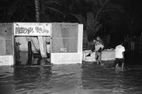 Image of sheet 19940010 photo 14: Englische touristen mit Beduinen. In Dahab gibt es nach starkem Regen
heftige überschwemmungen. Hochwasser. René Suter und Olivia Heussler mit Hotel angestellter im Hotelzimmer auf Bett, Matratze steht. Sinai ehemaliger Moshav Aegypten Egypt 1994 flood
Dahab (Egyptian Arabic: دهب or ذهب,IPA: [ˈdæhæb], gold) is a small town situated on the southeast coast of the Sinai Peninsula in Egypt. Formerly a Bedouin fishing village, located approximately 80 km (50 mi) northeast of Sharm el-Sheikh, Dahab is considered to be one of the Sinai's most treasured diving destinations. Following the Six Day War, the town was occupied by Israel and was known in Hebrew as Di-Zahav; named after a place mentioned in the Bible