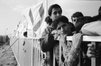 Image of sheet 19940020 photo 9: Arabische Israeli demonstrieren gegen die isr. Politik der Macht in den arabischen Dörfern. Diese Gruppe besteht darauf für ihre Dörfer eigene Bürgermeister walten zu lassen. Protest in der Nähe der Knesset. 'The green patrol ruined our tents'
 15.01.94 Margrit Brunner und Wolfram Müller heiraten im
 Stadthaus. Portrait vor Stadthaus und Hans Waldheim Denkmal. mit Bettina Braem und Hans Herzer als Trauzeugen. Standesamt. Stadthaus Zürich
