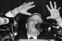 Image of sheet 19940050 photo 11: SVP Nationalrat und Parteipräsident Christoph Blocher für 'dauernde Neutralität' Albisgüetli Tagung, Zürich, 28.1.94 1994