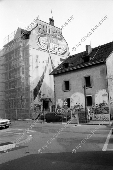 Image of sheet 19940110 photo 20: Wohnen housing banner protest occupied settlement Schweiz Switzerland Europe √