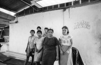 Image of sheet 19940470 photo 2: Gruppenbild der Bloquefrauen Frauen Kooperative Maria Luisa Ortiz MLO. Schreinerfrauen  In der Schreinerei arbeiten Frauen und gleichzeitig werden sie durch die Hilfe des SAH Schweizerisches Arbeiterinnenhilfswerk, ausgebildet. Angehörige der Kooperative morgens beim waschen etc. Junge schmust liebkost Kalb. Junge Frau und Mutter wäscht sich am Bach. Während der Charla in der Clinica der Kooperative Nicaragua 1994