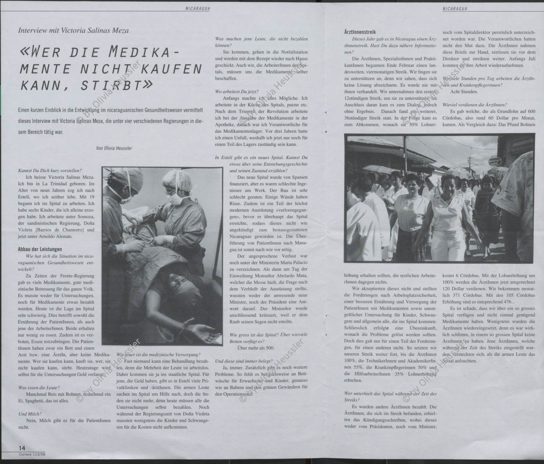 Image of sheet 19940620 photo 29: © 1994, Olivia Heussler / www.clic.li
Eine Mutter von vier Kindern hat sich zur Unterbindung entschlossen. Die Operation wird durch den Arzt im 'Haus für natürliche Geburten' durchgeführt. Esteli. Nicaragua 1994 √
Gesundheit Familien planung Frau clinic family planing education women woman health deza Steril Sterilisation Familienplanung Doktor Pino Dr.
Durante una ligadura de trompas. La paciente
tiene 29 años y ha tenido once partos. Estelí, 1994
Tubal sterilization. The 29-year-old woman
has already given birth 11 times. Estelí, 1994