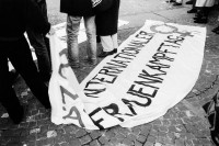 Image of sheet 19950060 photo 23: 8th of march women day protest banner 
Kreis vier 4 Aussersihl Schweiz Switzerland Europe alternative