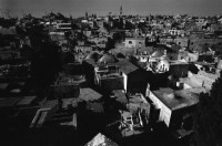 Image of sheet 19960080 photo 5: Aussicht auf Jerusalems Altstadt von der Terasse des Austrian Hospiz. Minarett Nr. 10 Felsendom 687 - 691 von dem Omaijadenkalifen Abd el Malik über dem Felsen erbaut, auf dem Abraham angeblich seinen Sohn Isaak opfern wollte, über dem Salomo den ersten jüdischen Tempel errichtete und von dem Mohammed für eine Naht in den Himmel ritt. 1956 bis 1964 völlig restauriert. Religiöse Touristen mit Holzkreuz. King Salomon Street. Israel Jerusalem
Die al-Aqsa-Moschee (‏المسجد الأقصى‎ al-masdschid al-aqsa, DMG al-masǧid al-aqṣā, ‚die ferne Kultstätte‘) ist eine Moschee auf dem Tempelberg in der Jerusalemer Altstadt. Sie gilt als drittwichtigste Moschee des Islams nach der al-Haram-Moschee mit dem zentralen Heiligtum der Kaaba in Mekka und der Prophetenmoschee mit dem Grab des Propheten Mohammed in Medina