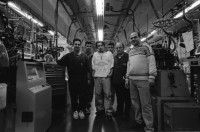 Image of sheet 19960100 photo 34: Maaborot Kibbutz mit selbstgemachtem Kleinbus für Rentner Speisesaal Tiberias The Peace Boat mit russischer Einwanderin. Kibbutz Yasuur Palästinenser innen arbeiten in der Socken Fabrik Schreiner sitzend arbeitende in Spielzeugproduktion Kibbutzim und Hundeim kleinen Laden ohne Geld Spiegel und Lavabos im Speisesaal Die Schweizerin Barbara und ihr Mann vor ihrem Haus. Arbeiter in der computerisierten Socken fabrik Gruppenbild Maschienen. Israel 1996
Ma'abarot is a kibbutz in Israel. Founded in 1932, today it has a population of approximately 850 people, and is under the jurisdiction of Hefer Valley Regional Council.
A kibbutz (Hebrew: קִבּוּץ / קיבוץ, lit. "gathering, clustering"; plural kibbutzim) is a collective community in Israel that was traditionally based on agriculture. Today, farming has been partly supplanted by other economic branches, including industrial plants and high-tech enterprises.[1] Kibbutzim began as utopian communities, a combination of socialism and Zionism. In recent decades, some kibbutzim have been privatized and changes have been made in the communal lifestyle. A member of a kibbutz is called a kibbutznik (Hebrew: קִבּוּצְנִיק).

Yas'ur (Hebrew: יַסְעוּר, lit. petrel) is a kibbutz in northern Israel. Located east of Acre in the Western Galilee, it falls under the jurisdiction of Mateh Asher Regional Council. In 2006 it had a population of 287.

The kibbutz was established in 1949 by immigrants from England and Hungary who were members of the Zionist Socialist youth movement Hashomer Hatzair