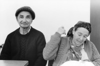 Image of sheet 19960150 photo 22: Das jüdisch kurdische Ehepaar Meir, stammt aus Muzel im Iraq. Es treffen sich die beiden mit anderen Rentner und Rentnerinnen im 'Tagesclub', wo sie sich mit Handarbeit beschäftigen. Afula Israel 1996 √
Der jüdische Kurde David Meir (71),links, stammt aus Muzel im Iraq und war dort hoher Militär. Heute trifft er sich mit anderen Rentner und Rentnerinnen im 'Tagesclub', wo er sich mit Handarbeit beschäftigte.  Kibbutz pensionärinnen retired people Altersheim kurds
