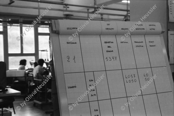 Image of sheet 19960360 photo 29: Frauen Handarbeit  bei Bally
Schuhfabrik Bally in Stabio, Ticino Tessin Schweiz. 20.05.96  1996 Shoes factory south Switzerland business manufactor √ women woman work working 
Out of: Schichtwechsel Jour ouvrable Per chi suona la sirena SMUV UNIA