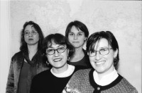 Image of sheet 19970010 photo 31: Portrait von Gruppenbild Fraueninformations Zentrum in Quellenstrasse Zürich FIZ Frauen. 1997 
 	Frauen Informations Zentrum FIZ Frauen Portrait
FIZ Advocacy and Support for Migrant Women and Victims of Trafficking
Zürich Kreis fünf 5, Switzerland Europe Group 1997
© 1997, Olivia Heussler
v.l.n.r. Eva Danzl, Maritza Le Breton, Brigitte Schmid, Carminha Pereira fiz zurück