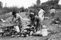 Image of sheet 19990040 photo 21: Opfer des Hurrikan Mitch bauen in der Regenzeit mit internationaler Hilfe (NGO; SAH / AOS) solide Häuser und neue Latrinen.
Victims of Hurricane Mitch, during the rainy season rebuilding solide houses with international assistance from the swiss NGO; SAH / AOS  Barrio El amanecer.
Esteli Nicaragua America central Mai 1999
© 1999, Olivia Heussler √