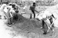 Image of sheet 19990050 photo 6: Erstellung von Zementbloecken für den Wiederaufbau der vom Mitch zerstoerten Haeuser, Miraflor, Nicaragua 1999.
Women from Waslala help the farmers of the UCA Miraflor in creating the Bloques for the reconstruction of houses destroyed by hurricane Mitch.
Nicaragua America central 1999