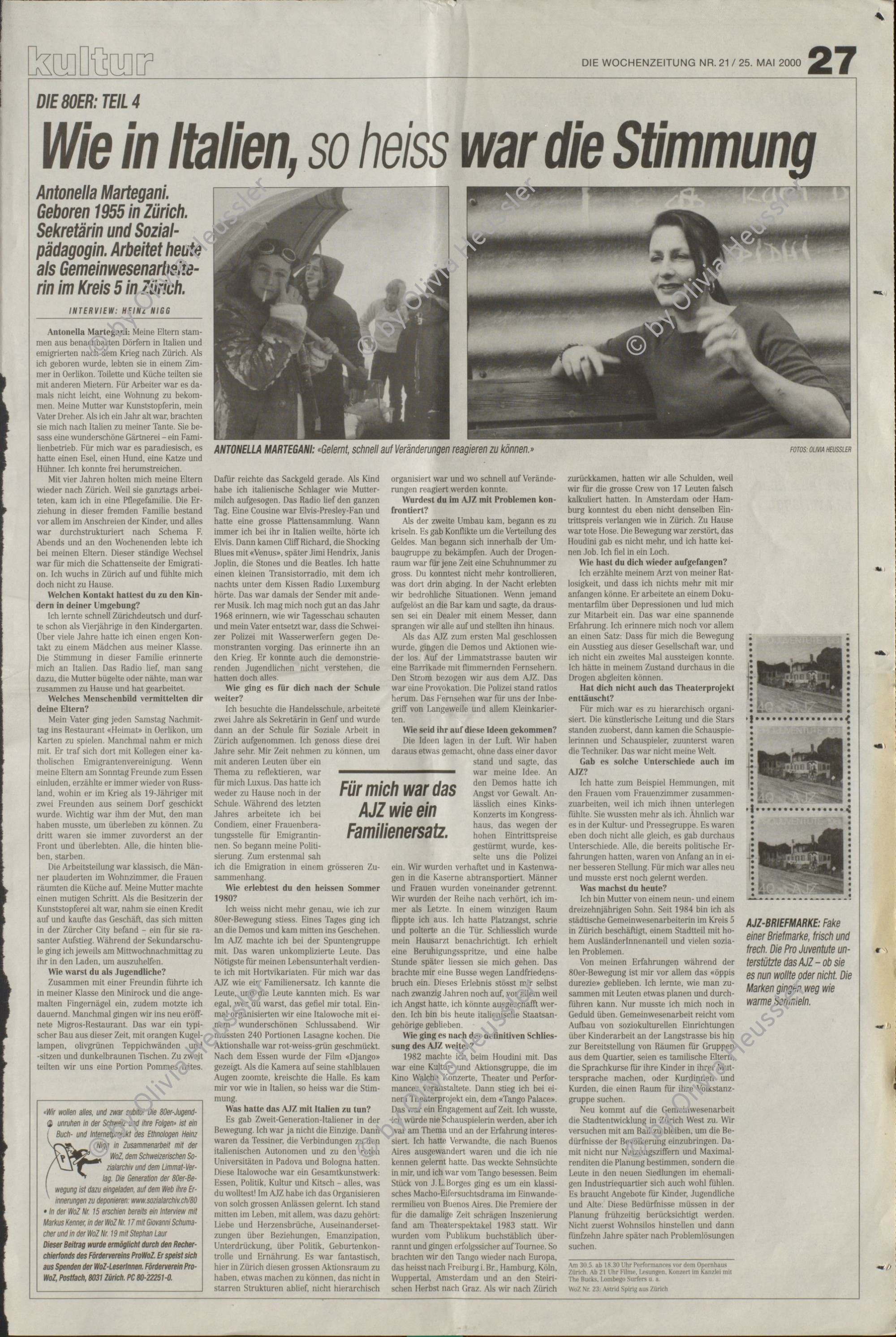 Image of sheet 20000020 photo 7: Portrait Antonella Martegani Pucci im Gespräch mit der WOZ ueber die Jugendbewegung, Zuerich 2000.