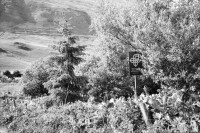 Image of sheet 20020420 photo 26: Uebungsgebiet Mic Urserental Felder Rentner Alois Regli mit Frau und Freunden vor dem 'Sybfiggler' auf Bank in Andermatt Eingang Bunker im Feld am Berg Talstation
Traktor Bauer Urserental Hospental Kuhherde Brücke Mann sitzt in Garten Gans