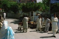 Image of sheet 20030050 photo 6: Murree ist eine Kleinstadt in der Provinz Punjab in Nord-Pakistan
Kinder mit farbigen Ballonen Hotel alter Mann und Schimmel weisses Pferd steht am Eingang Blecksoldaten zum abknallen mit dem Luftgewehr Spiel alte Bäume