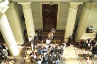 Image of sheet 20051207 photo 12: The Palacio de los Tribunales de Justicia de Santiago (English: Courts of Justice Palace of Santiago) is the building housing the Supreme Court of Chile

Courtroom at the main court in Santiago de Chile where one of the cases against former President and Dictator is being heard. Journalists Press Konferenz Conference


General Augusto Pinochet was indicted for human rights violations committed in his native Chile by Spanish magistrate Baltasar Garzón on 10 October 1998. He was arrested in London six days later and held for a year and a half before finally being released by the British government in March 2000