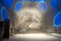 Image of sheet 20110323 photo 532: Miners celebrate after the tunnel drilling machine "Heidi" breaks through the last section of the Gotthard Base Tunnel West near Sedrun in the canton of Grisons, Switzerland, Wednesday, March 23, 2011. √
..Die Mineure feiern nach dem 2. Hauptdurchschlag im Gotthardbasistunnel in Sedrun, vor der Tunnelbohrmaschine "Heidi" Mittwoch, 23. Maerz 2011. Wie geplant sind am Mittwoch die letzten Meter Fels im Gotthard-Basistunnel durchstossen worden. Rund fuenf Monate nach dem Durchschlag der Ostroehre ist damit auch die Westroehre zwischen Erstfeld und Bodio auf der gesamten Laenge von 57 Kilometern ausgebrochen.