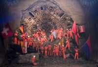 Image of sheet 20110323 photo 551: Miners celebrate after the tunnel drilling machine "Heidi" breaks through the last section of the Gotthard Base Tunnel West near Sedrun in the canton of Grisons, Switzerland, Wednesday, March 23, 2011.
..Die Mineure feiern nach dem 2. Hauptdurchschlag im Gotthardbasistunnel in Sedrun, vor der Tunnelbohrmaschine "Heidi" Mittwoch, 23. Maerz 2011. Wie geplant sind am Mittwoch die letzten Meter Fels im Gotthard-Basistunnel durchstossen worden. Rund fuenf Monate nach dem Durchschlag der Ostroehre ist damit auch die Westroehre zwischen Erstfeld und Bodio auf der gesamten Laenge von 57 Kilometern ausgebrochen. Kanton Graubünden √