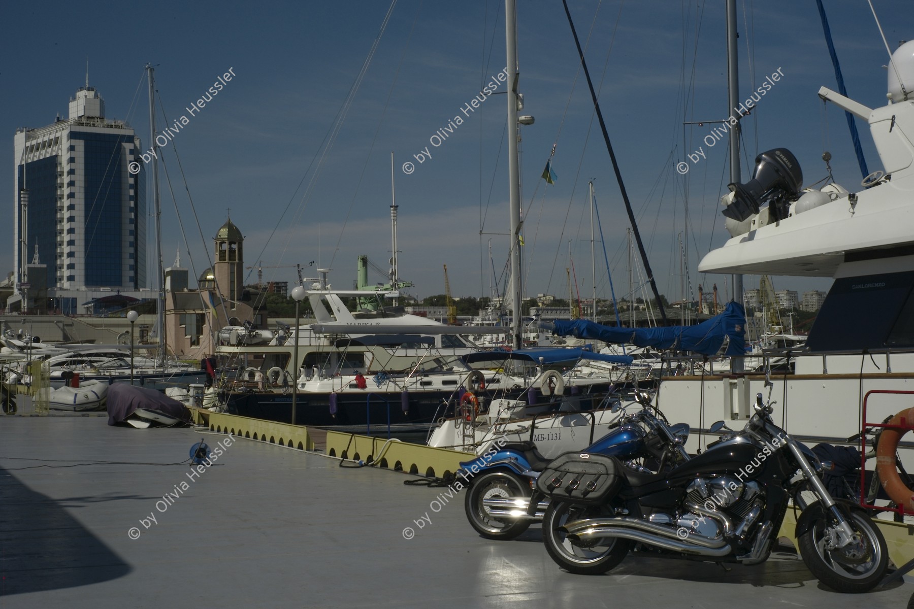 Image of sheet 20120701 photo 689: Motoryacht und Motorräder im Hafen von Odessa, 2012.